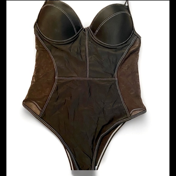 🖤SHEILAY🖤MESH-SIDES HIGH-CUT CHEEKY ADJUSTABLE STRAPS ONE PIECE SWIMSUIT NWT - Picture 4 of 9